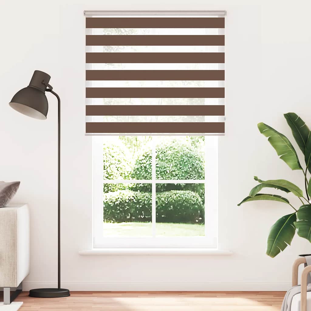 vidaXL Zebra rolgordijn 135x230 cm stofbreedte 130,9cm polyester bruin afbeelding