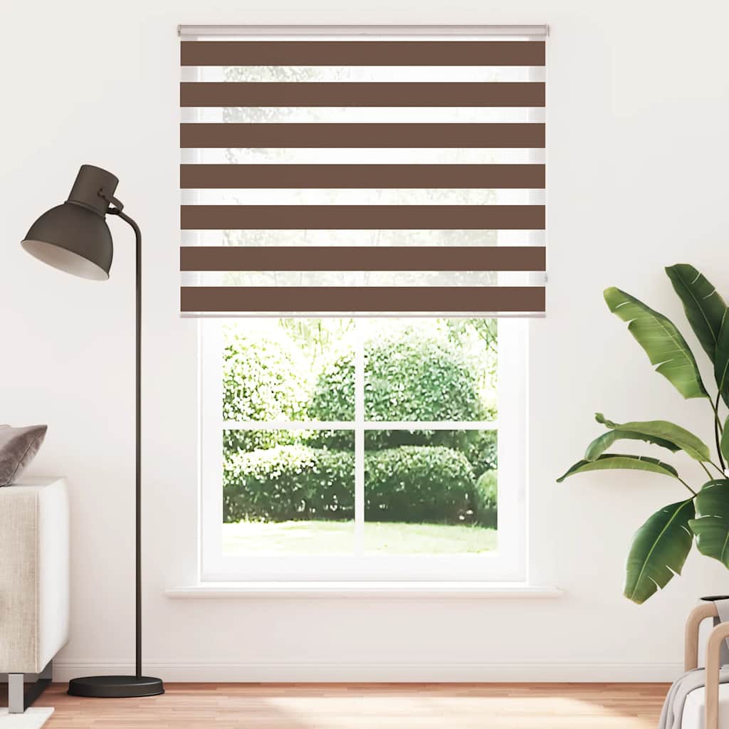 vidaXL Zebra rolgordijn 140x230 cm stofbreedte 135,9cm polyester bruin afbeelding