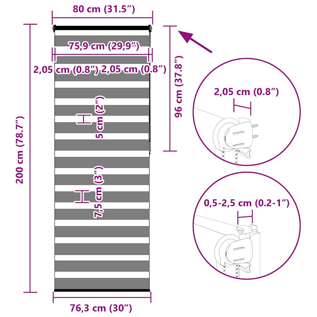 Zebra roleta světle šedá 80x200 cm šířka látky 75,9cm polyester - obrázek 16