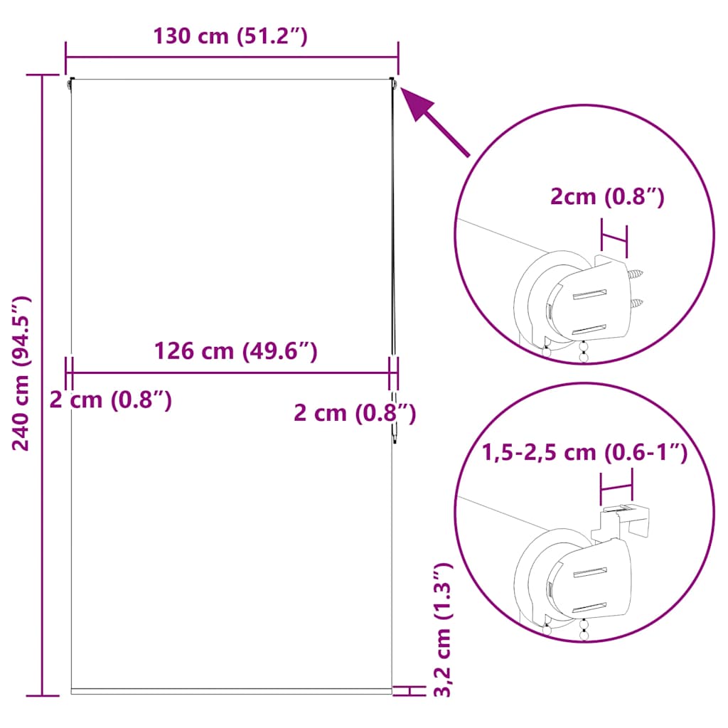 Rolo zavesa za prho 130x240 cm širina tkanine 126 cm