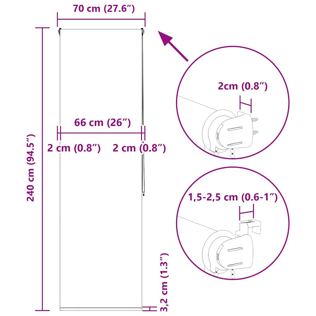 Rolo zavesa za prho 70x240 cm širina tkanine 66 cm