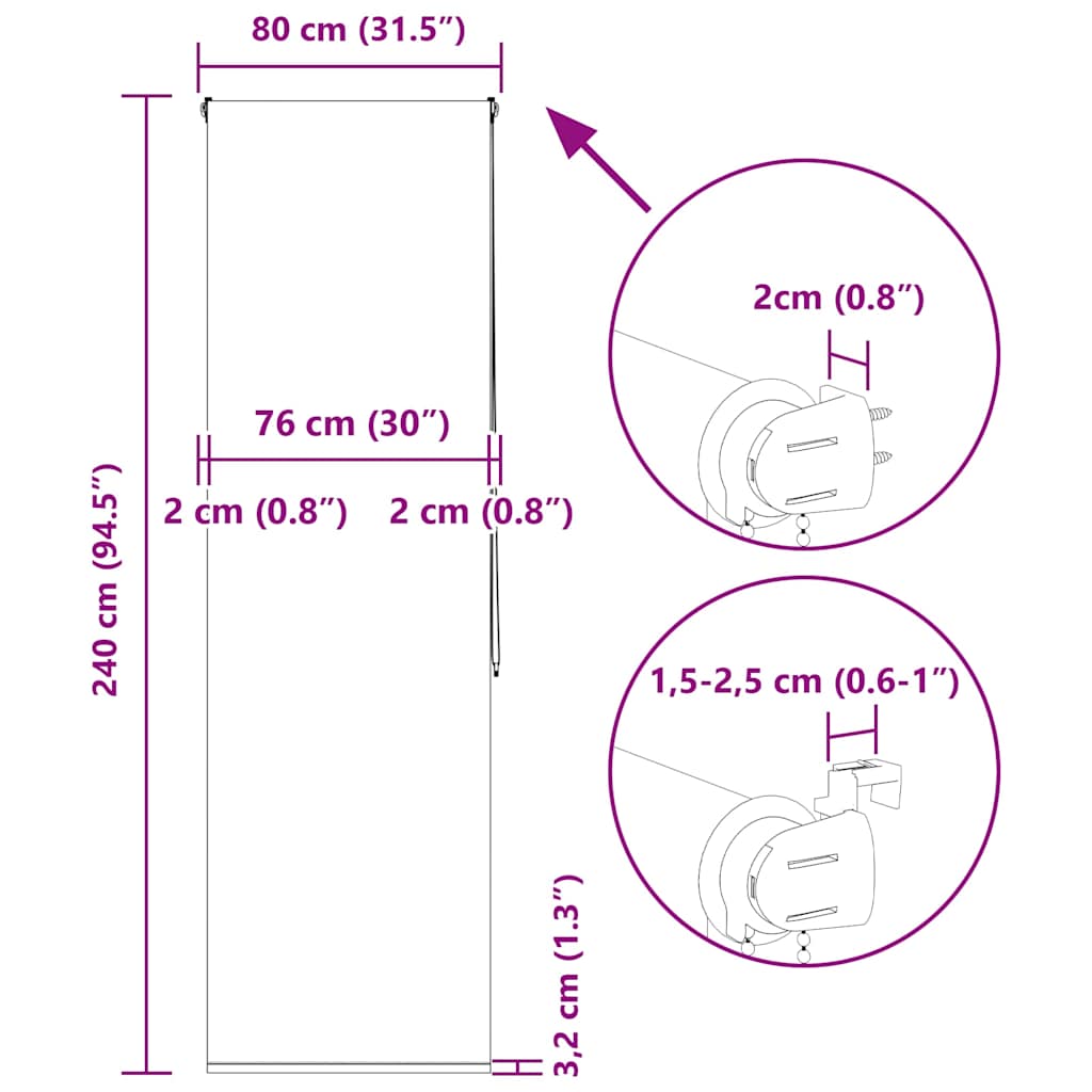 Rolo zavesa za prho 80x240 cm širina tkanine 76 cm
