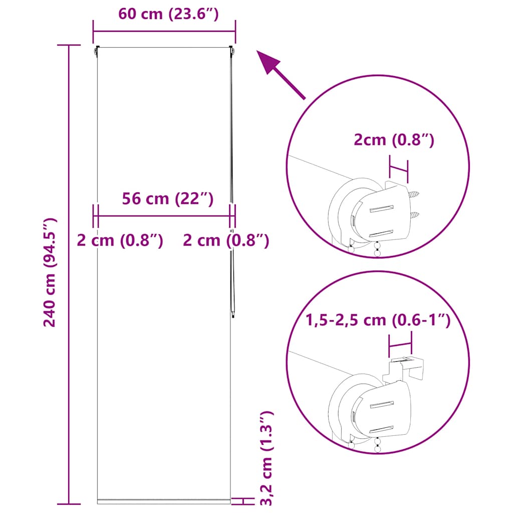 Rolo zavesa za prho 60x240 cm širina tkanine 56 cm