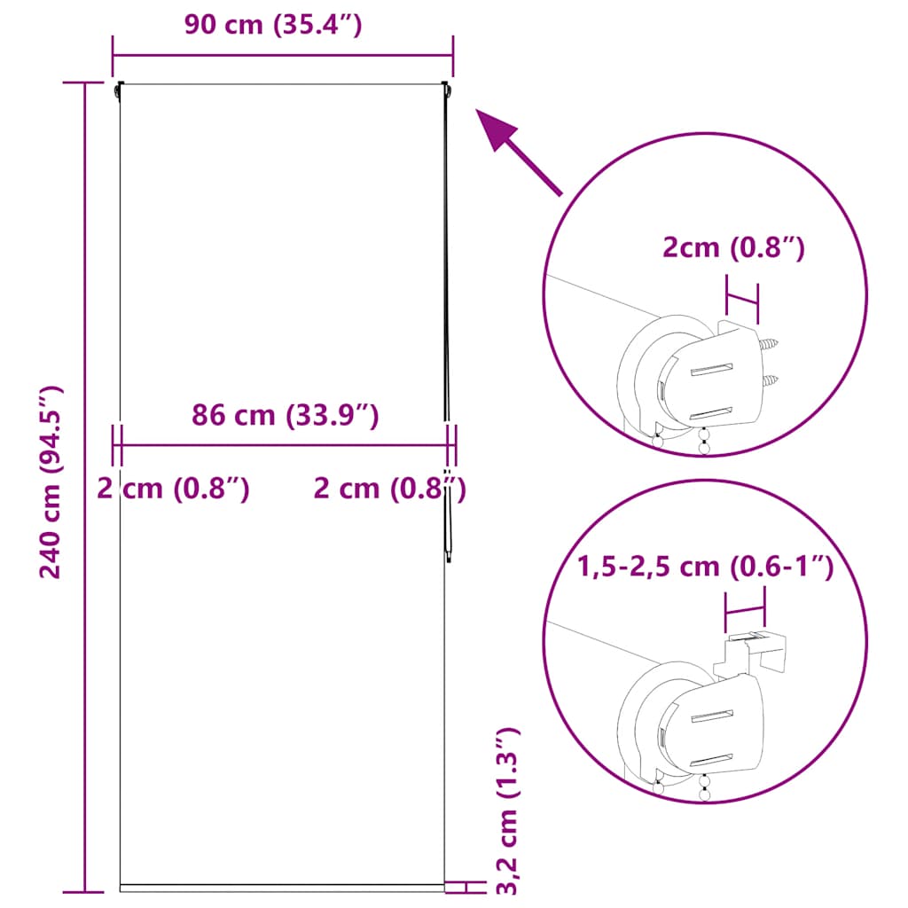 Rolo zavesa za prho 90x240 cm širina tkanine 86 cm