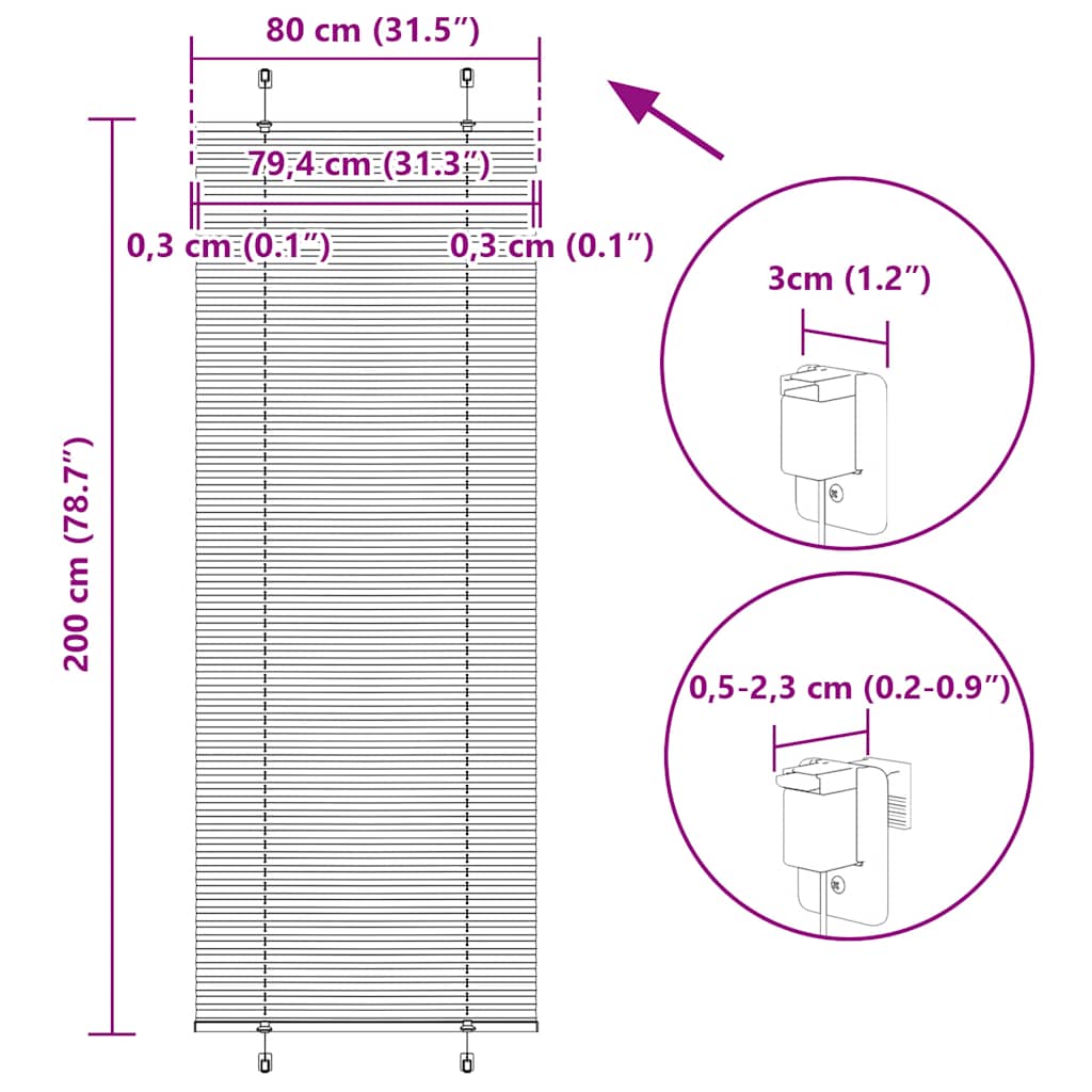 Plisovaná roleta modrá 80x200 cm Šířka látky 79,4 cm Polyester - obrázek 14