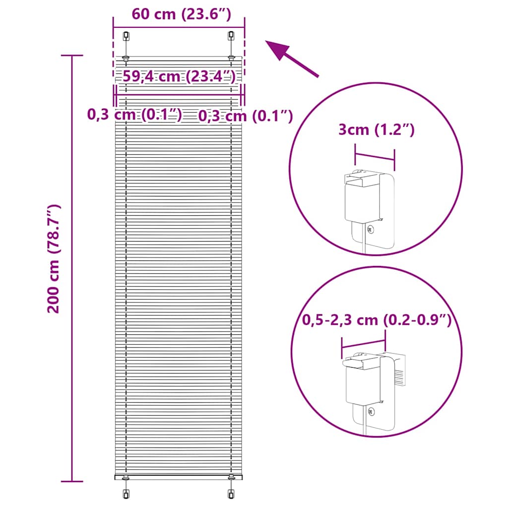 Plisovaná roleta světle šedá 60x200 cm Šířka látky 59,4 cm - obrázek 14