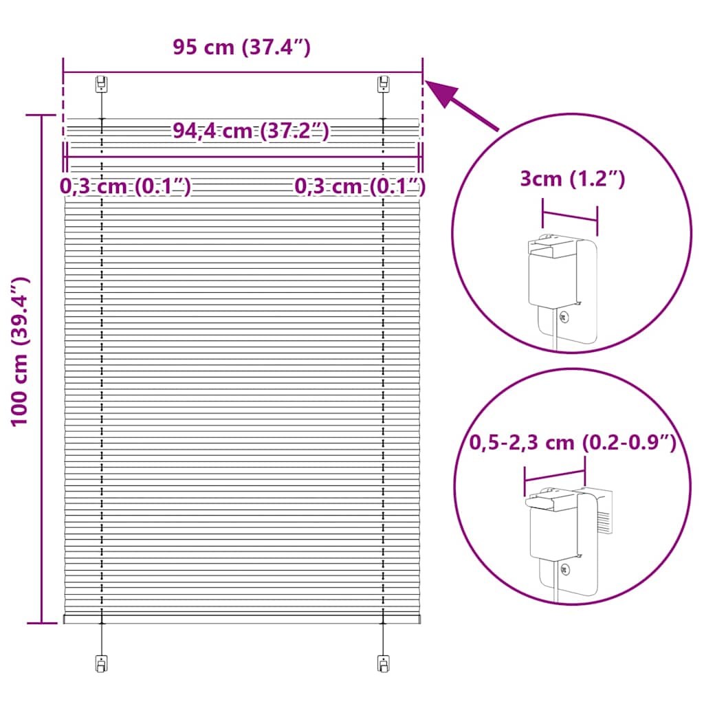 Plisovaná roleta růžová 95x100 cm Šířka látky 94,4 cm Polyester - obrázek 14