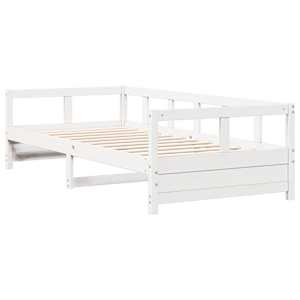 vidaXL Pat de zi fără saltea, alb, 90x190 cm, lemn masiv pin