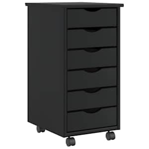 Rolling Cabinet s predali MOSS Black Masivni les borovega lesa