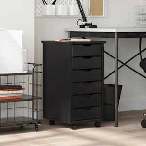Rolling Cabinet s predali MOSS Black Masivni les borovega lesa