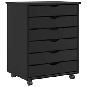 Rolling Cabinet s predali MOSS Black Masivni les borovega lesa
