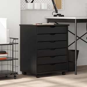 Rolling Cabinet s predali MOSS Black Masivni les borovega lesa