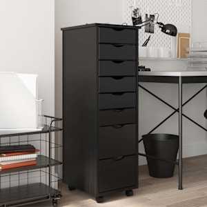 Rolling Cabinet s predali MOSS Black Masivni les borovega lesa