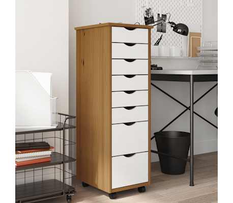 vidaXL Rolling Cabinet with Drawers MOSS Honey Brown Solid Wood Pine