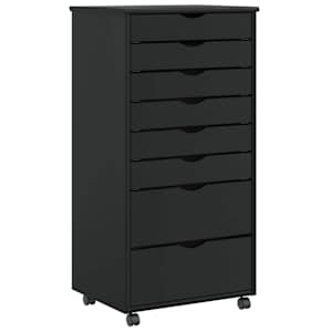 Rolling Cabinet s predali MOSS Black Masivni les borovega lesa