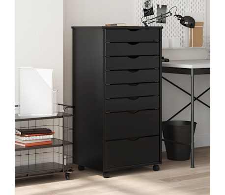 vidaXL Rolling Cabinet with Drawers MOSS Black Solid Wood Pine
