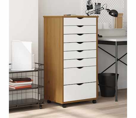 vidaXL Cajonera con ruedas MOSS madera maciza pino marr&oacute;n miel