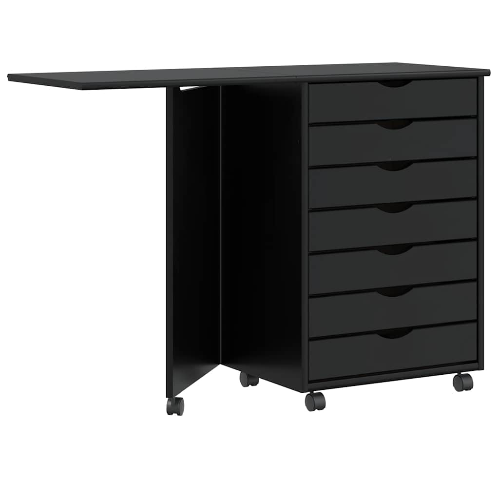 vidaXL Rollschrank mit Schreibtisch MOSS Schwarz Massivholz Kiefer