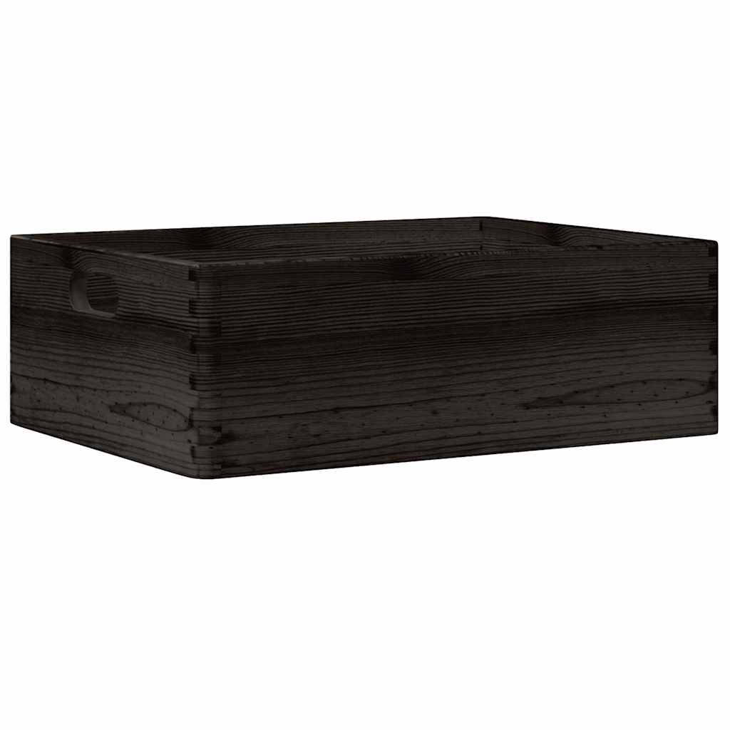 vidaXL Dřevěná box s úchytkami černá 40x30x13 cm masivní borové dřevo