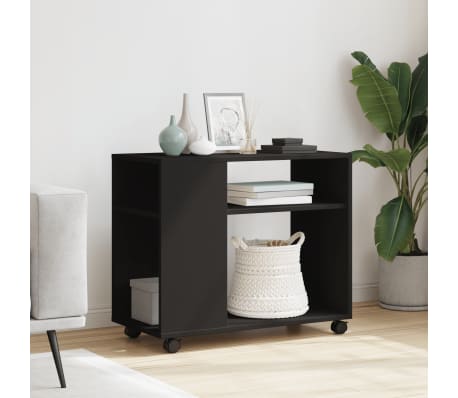 vidaXL Bijzettafel met wieltjes 70x35x60 cm bewerkt hout zwart