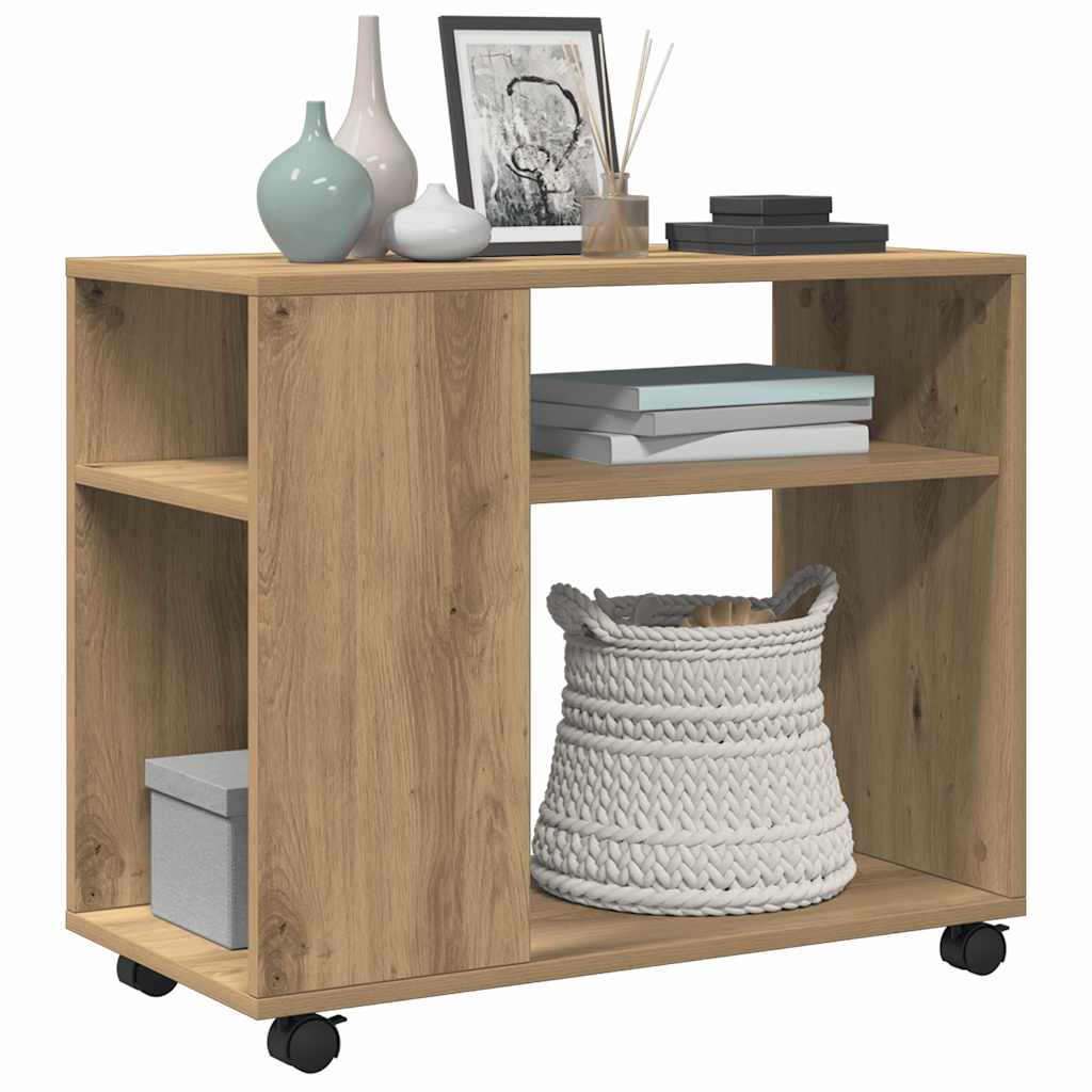 vidaXL Beistelltisch mit Rollen Artisan-Eiche 70x35x60cm Holzwerkstoff