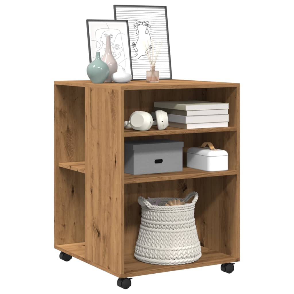 vidaXL Bijzettafel met wieltjes 55x60x78 cm hout artisanaal eikenkleur afbeelding
