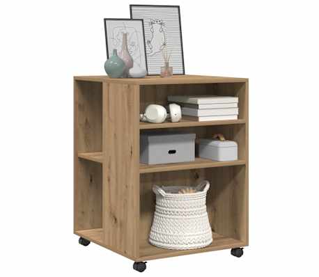 vidaXL Странична маса с колела дъб артизан 55x60x78 см инженерно дърво