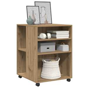 vidaXL Странична маса с колела дъб артизан 55x60x78 см инженерно дърво