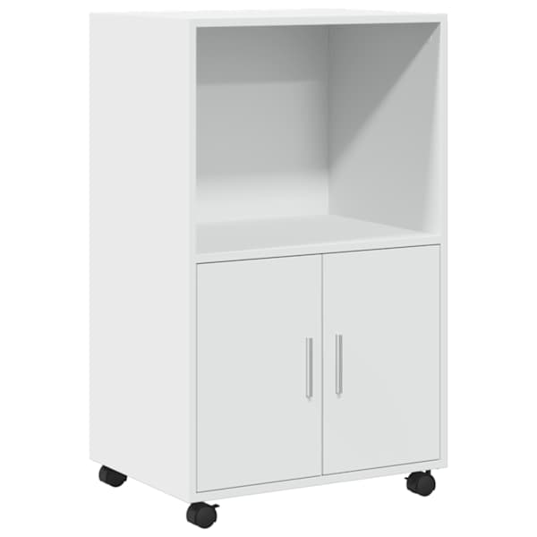 vidaXL ratastel kapp, valge, 55x40x91 cm, tehispuit