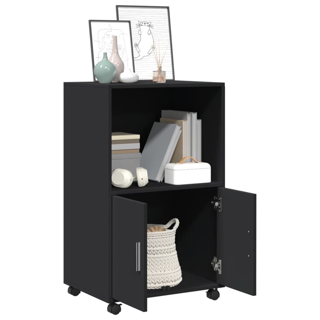 vidaXL Dulap cu roți, negru, 55x40x91 cm, lemn prelucrat