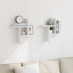 Stenska polica 2 kosa bela 38x12x38 cm inženirski les