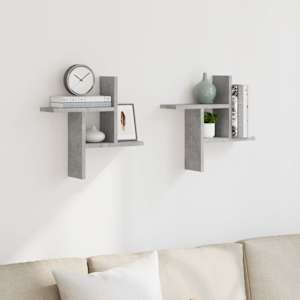 Stenska polica 2 kosa betonsko siva 38x12x38 cm inženirski les