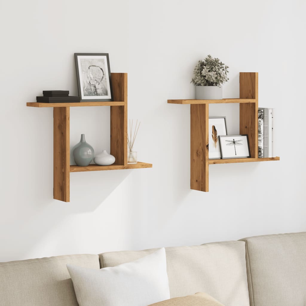 vidaXL 2 db kézműves tölgy színű szerelt fa fali polc 50 x 12 x 50 cm