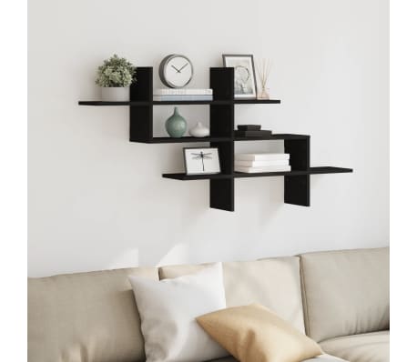 vidaXL Wall Shelf Black 124.5x18x60.5 cm Engineered Wood