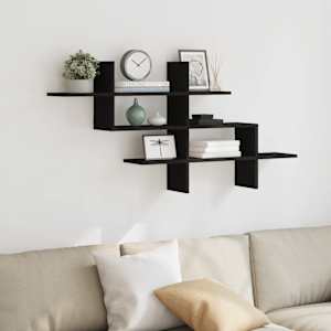 vidaXL Wall Shelf Black 124.5x18x60.5 cm Engineered Wood