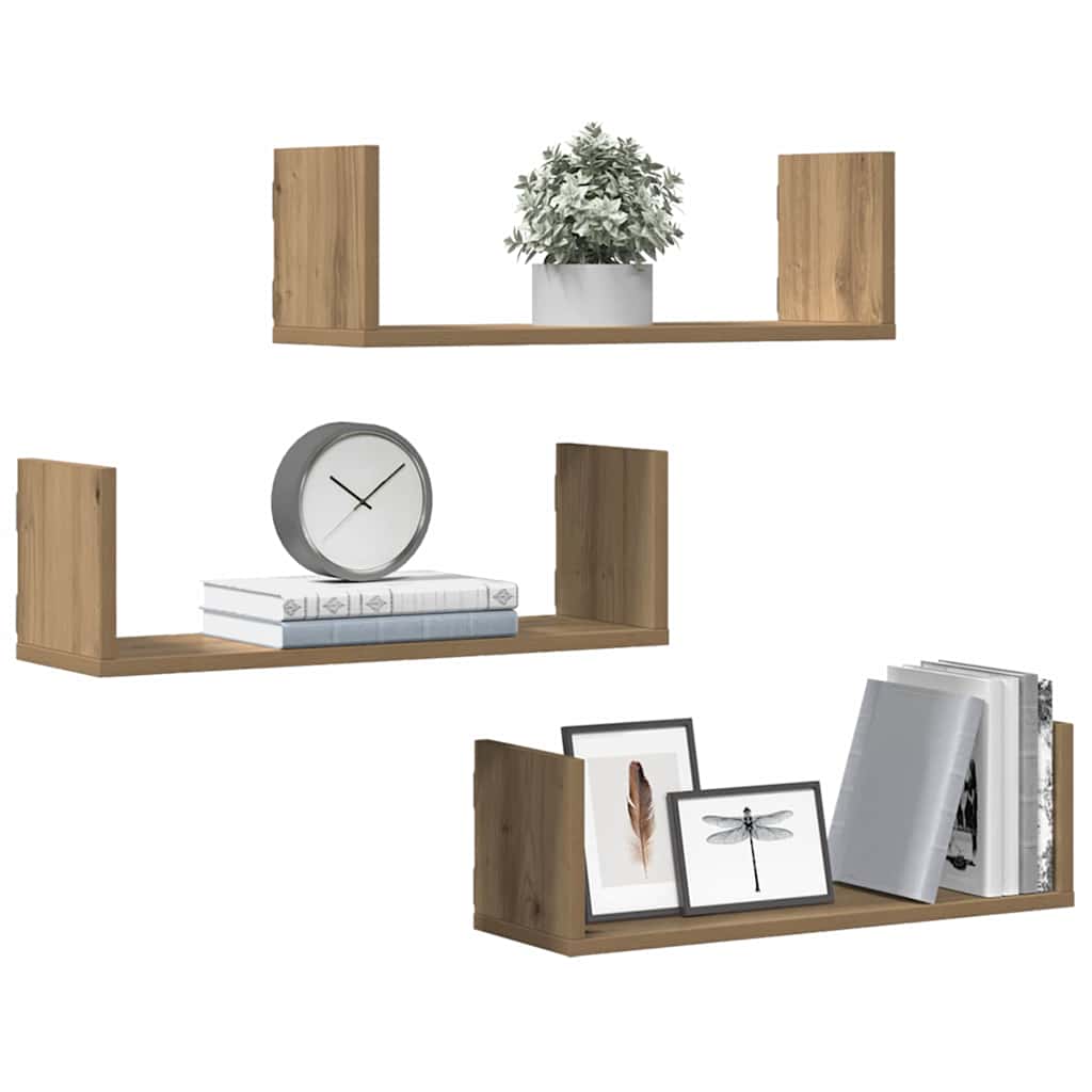 vidaXL Wandregale 3 Stk. Artisan-Eiche 58x18x18 cm Holzwerkstoff