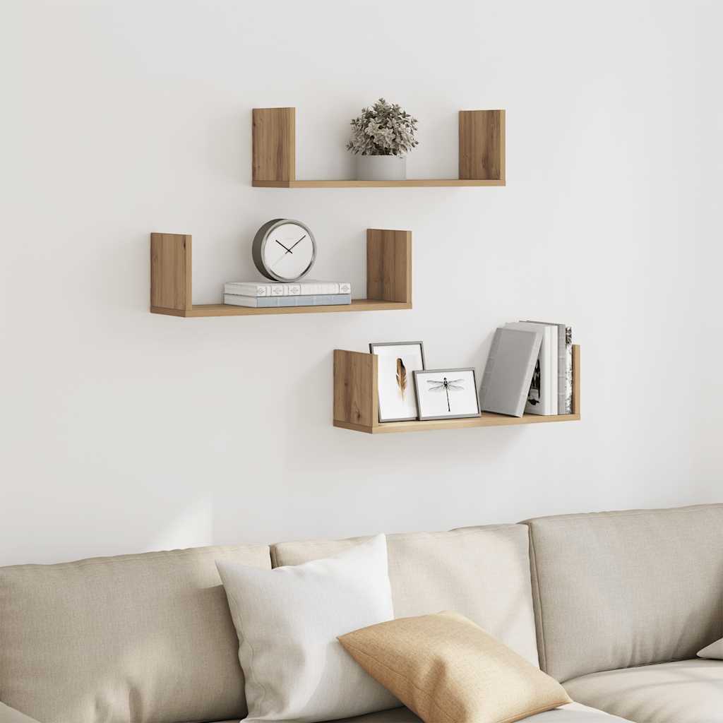 vidaXL Rafturi perete 3buc. stejar artizanal 58x18x18cm lemn prelucrat