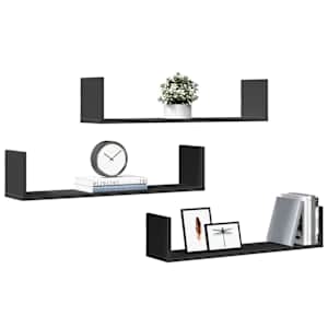 vidaXL Rafturi de perete, 3 buc., negru, 80x18x18 cm, lemn prelucrat