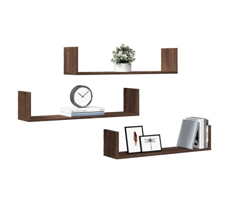 vidaXL &Eacute;tag&egrave;res murales 3pcs ch&ecirc;ne marron 80x18x18cm bois d'ing&eacute;nierie