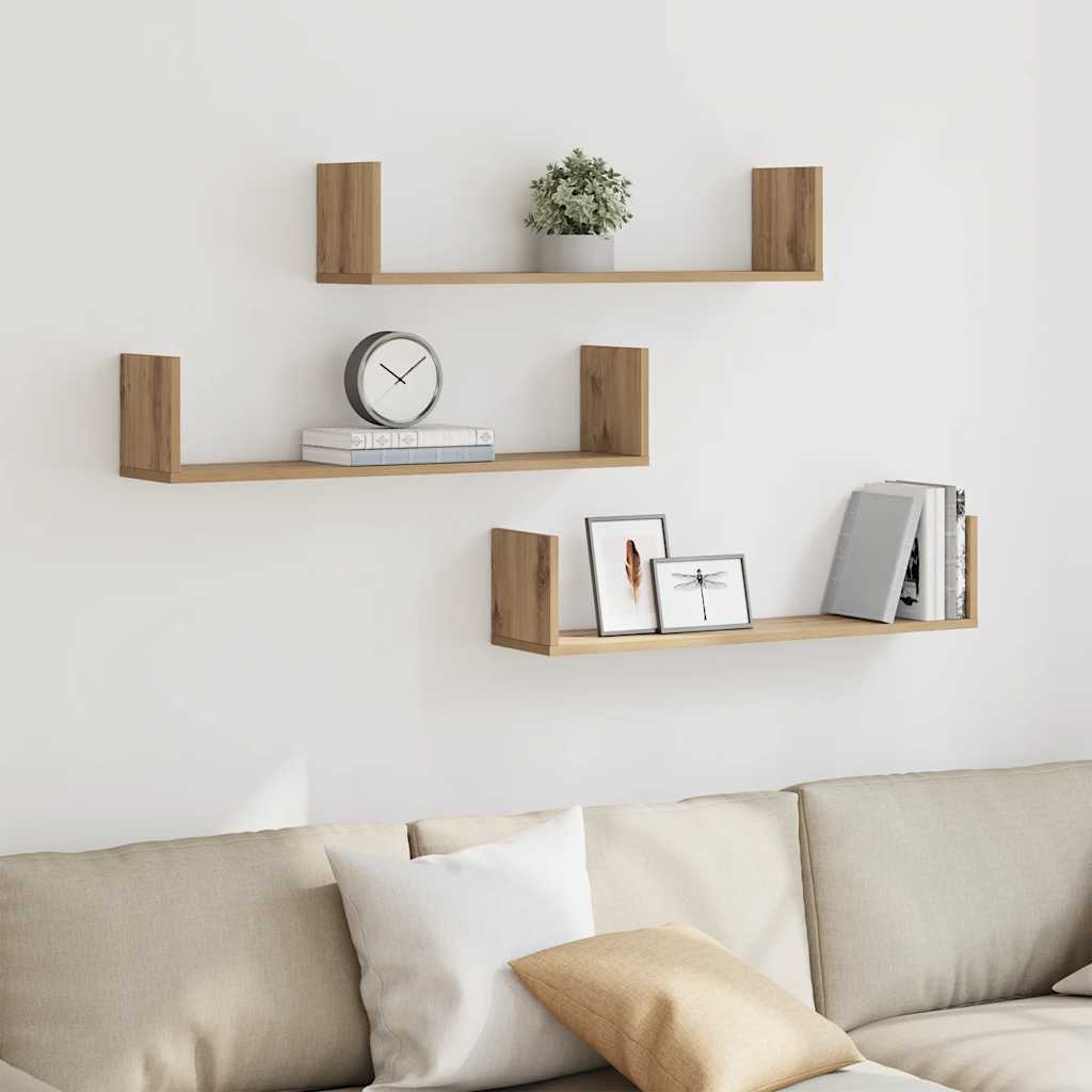 vidaXL Wandregale 3 Stk. Artisan-Eiche 80x18x18 cm Holzwerkstoff
