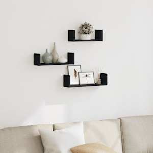 Stenske police 3 kosi črna inženirski les