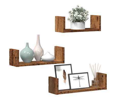 vidaXL Mensole a Muro 3 pz Legno Antico in Truciolato