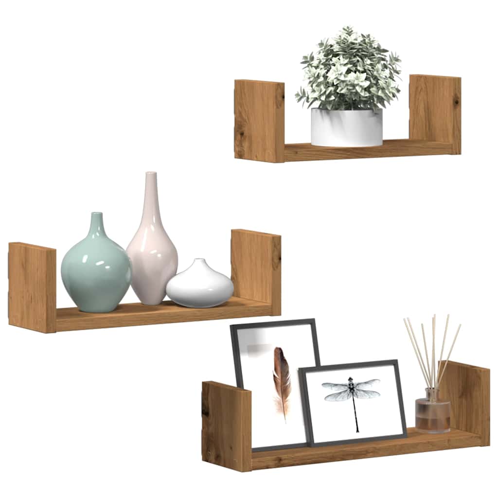 vidaXL Wandschappen 3 st bewerkt hout artisanaal eiken afbeelding