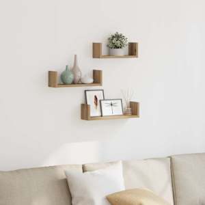 Stenske police 3 kosi artisian hrast inženirski les