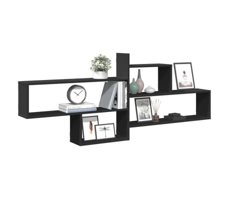 vidaXL Sieninė lentyna, juoda, 167,5x18x68cm, apdirbta mediena