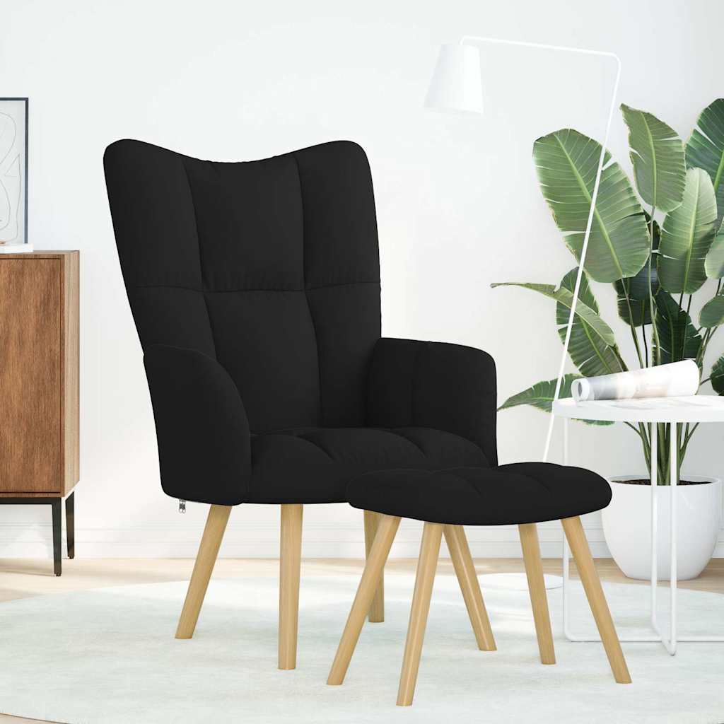 vidaXL Relaxstoel met voetenbank stof zwart afbeelding