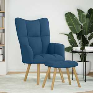 Relaxační křeslo s podnožkou modré textil - obrázek 2