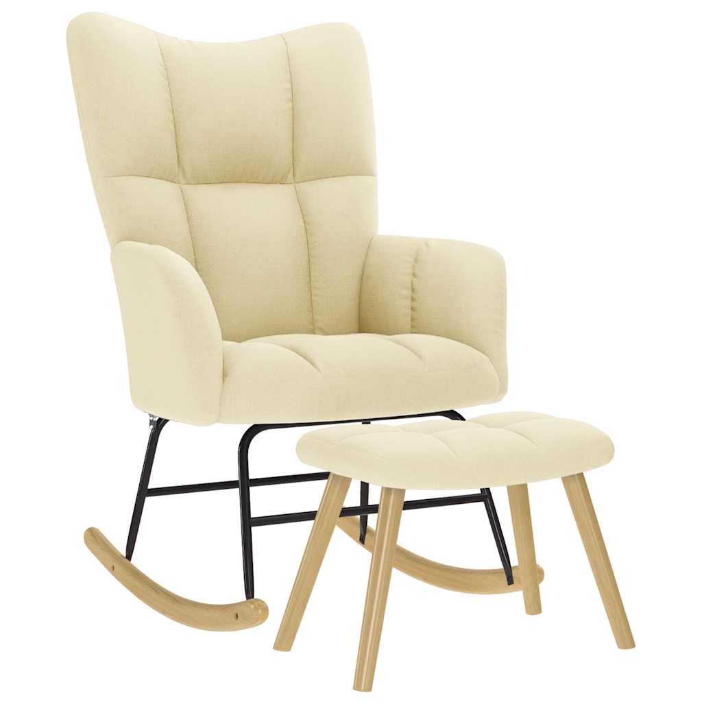 vidaXL Schaukelstuhl mit Fußhocker Creme Stoff