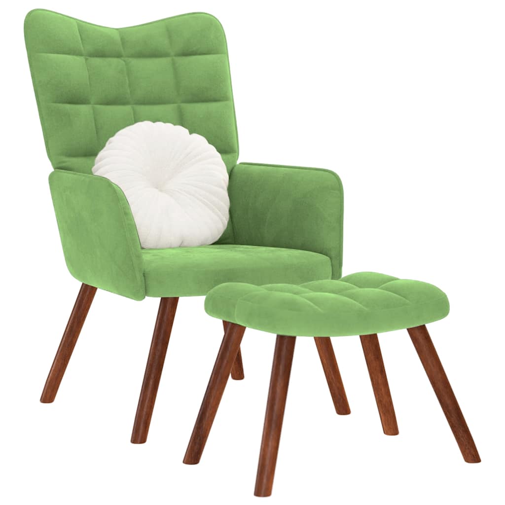 vidaXL Scaun de relaxare cu taburet, verde deschis, catifea