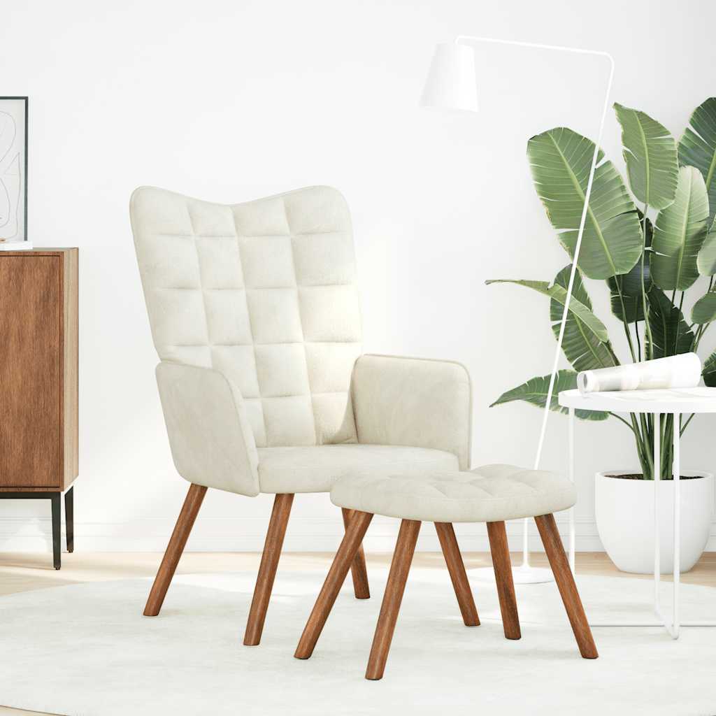 vidaXL Relaxačné kreslo so stoličkou Cream Velvet